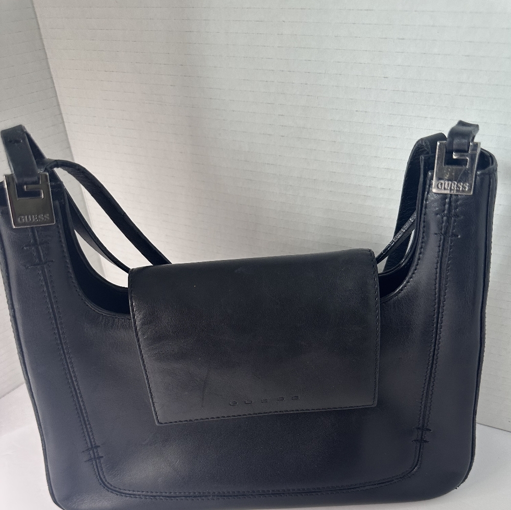 Guess Black Leather Messenger Bag.